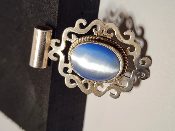 Vintage 925 Sterling Silver Large Cat's Eye Glass Pendant - Picture 2 of 7